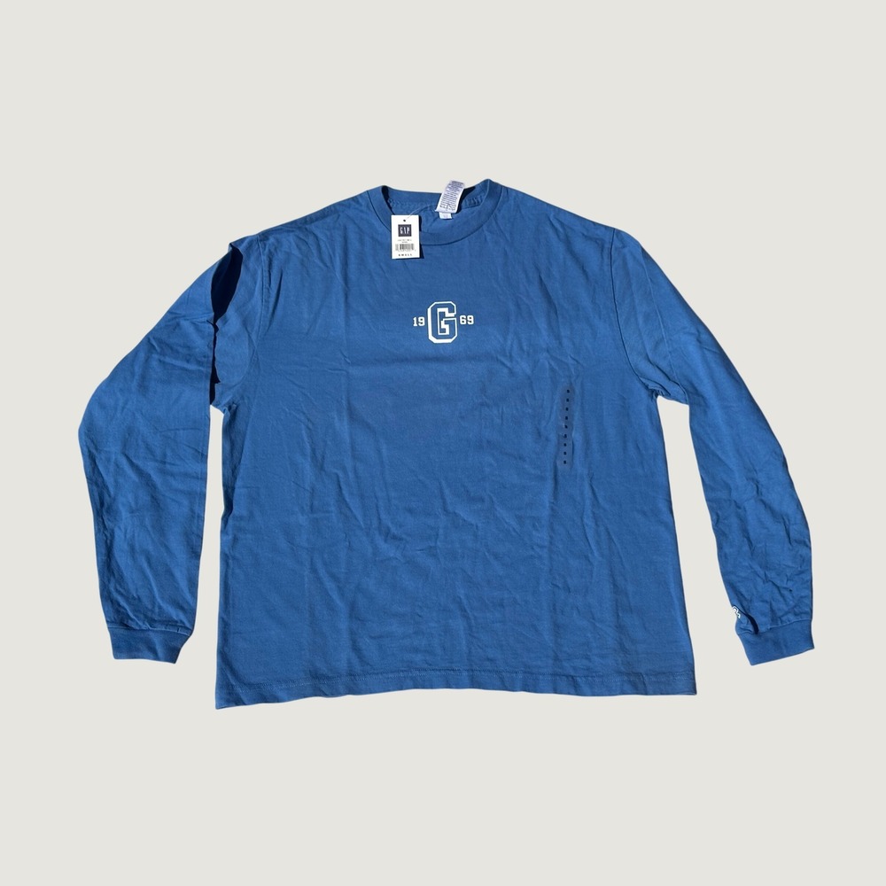 Vintage Y2K Gap Mens Blue Long Sleeve 1969 Graphic T-Shirt Small NWT Made in USA